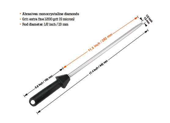 300mm Diamond Sharpening Steel, Extra Fine