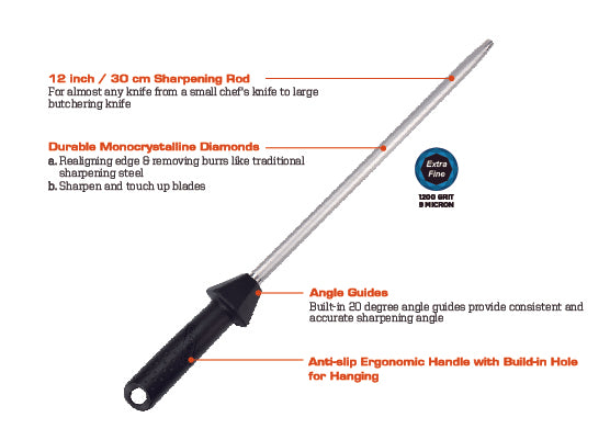 300mm Diamond Sharpening Steel, Extra Fine